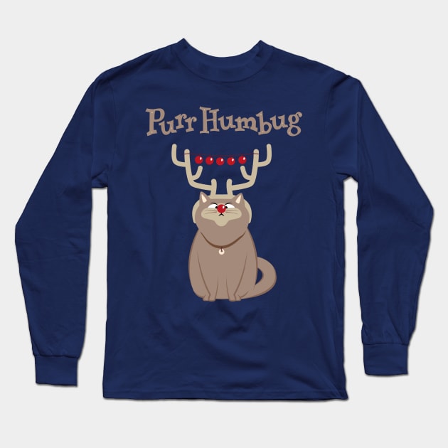 Purr Humbug. Not-So-Festive Cat. Long Sleeve T-Shirt by propellerhead